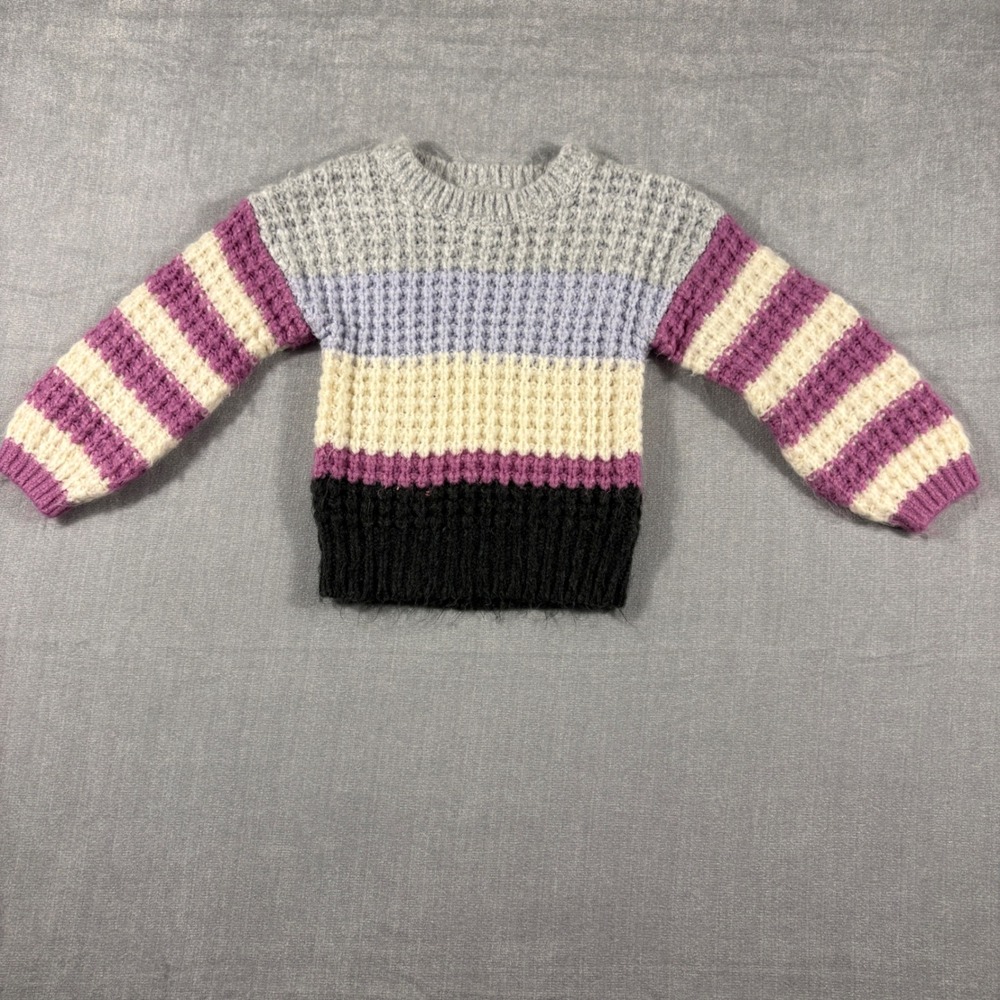 Cat & Jack Toddler 3T Waffle Knit Striped Colorblock Sweater Grey Purple Cream